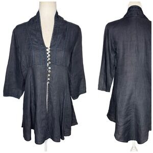 Romeo & Giulia 100% Linen Blue Tunic M Made In Italy Luxury Asymmetrical
